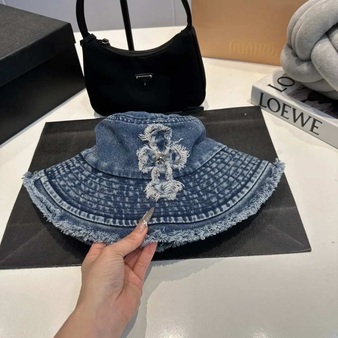 P70 Croxin spring and summer new denim fisherman hat, retro old street style, washed and torn edges, perfect for taking photos👑